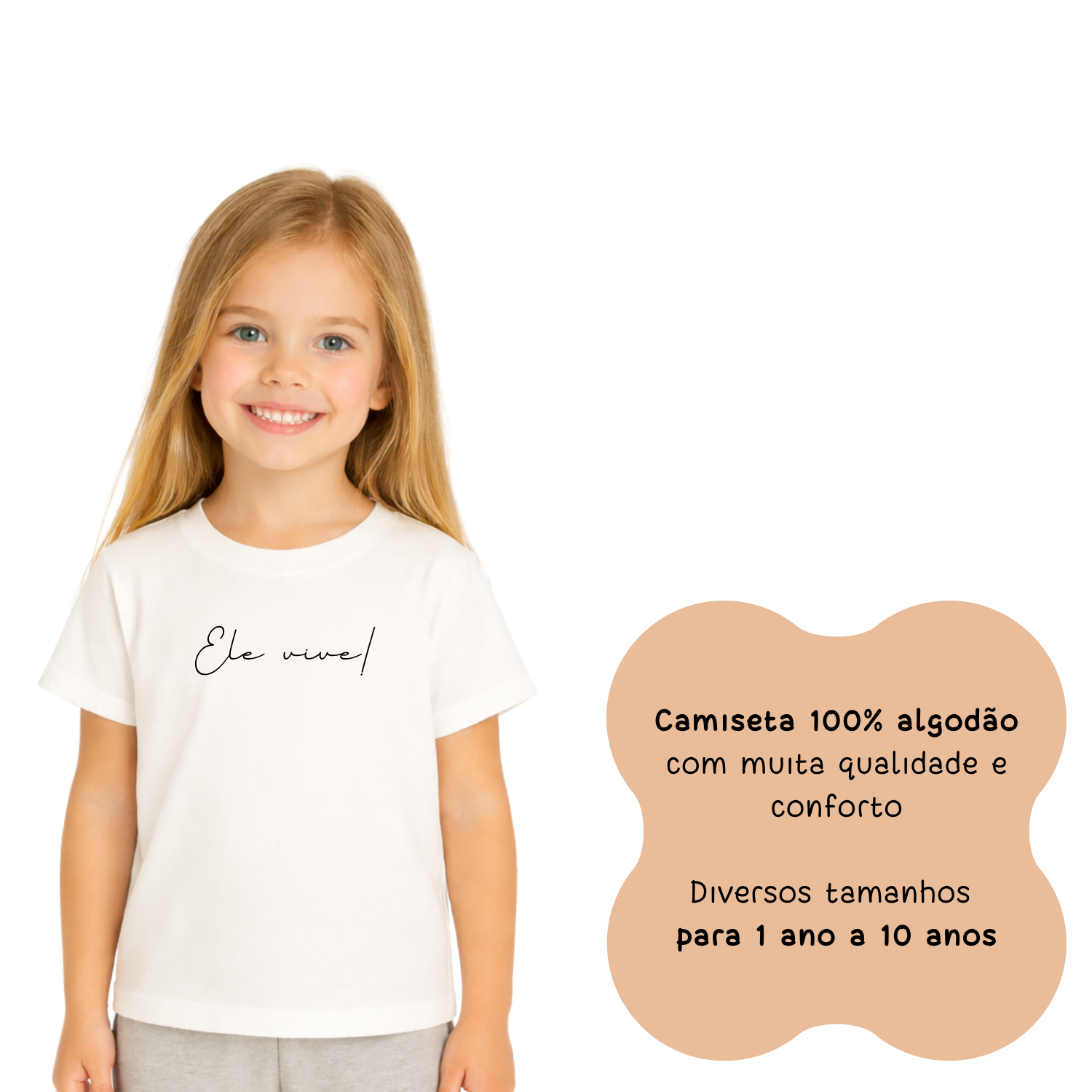 Camiseta Cristã Infantil - Ele vive